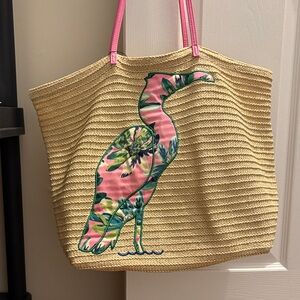 Vera Bradley Tan Tote with Pink and Green Bird Design